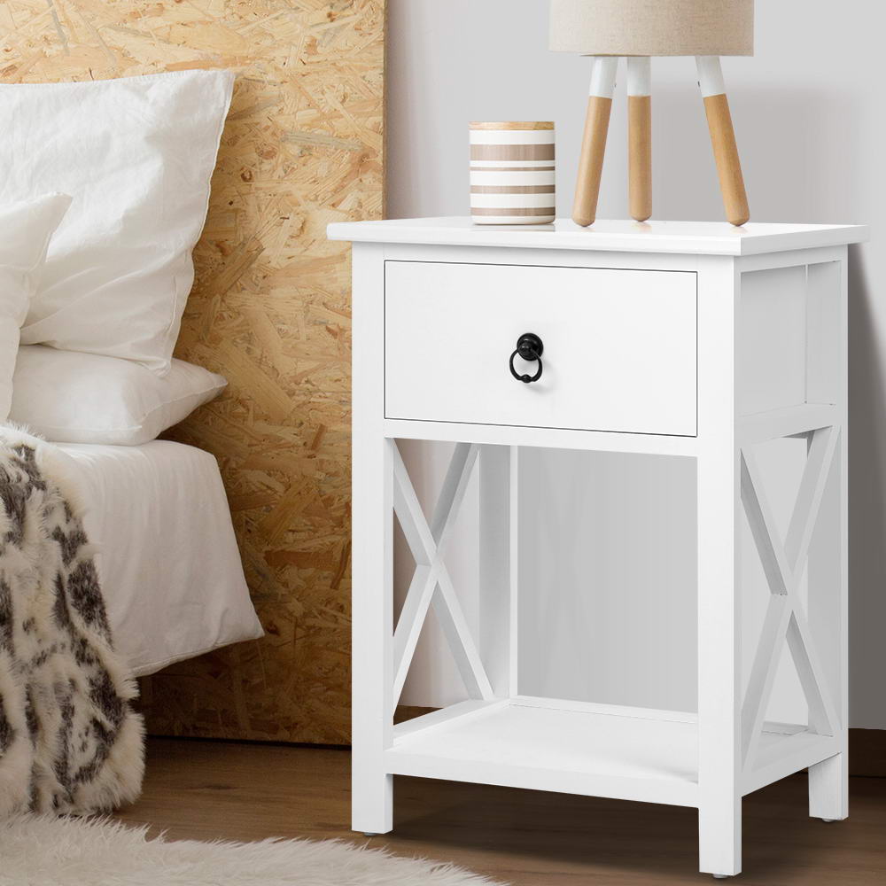EMMA White Bedside Tables 1 Drawer with Shelf (Set of 2)