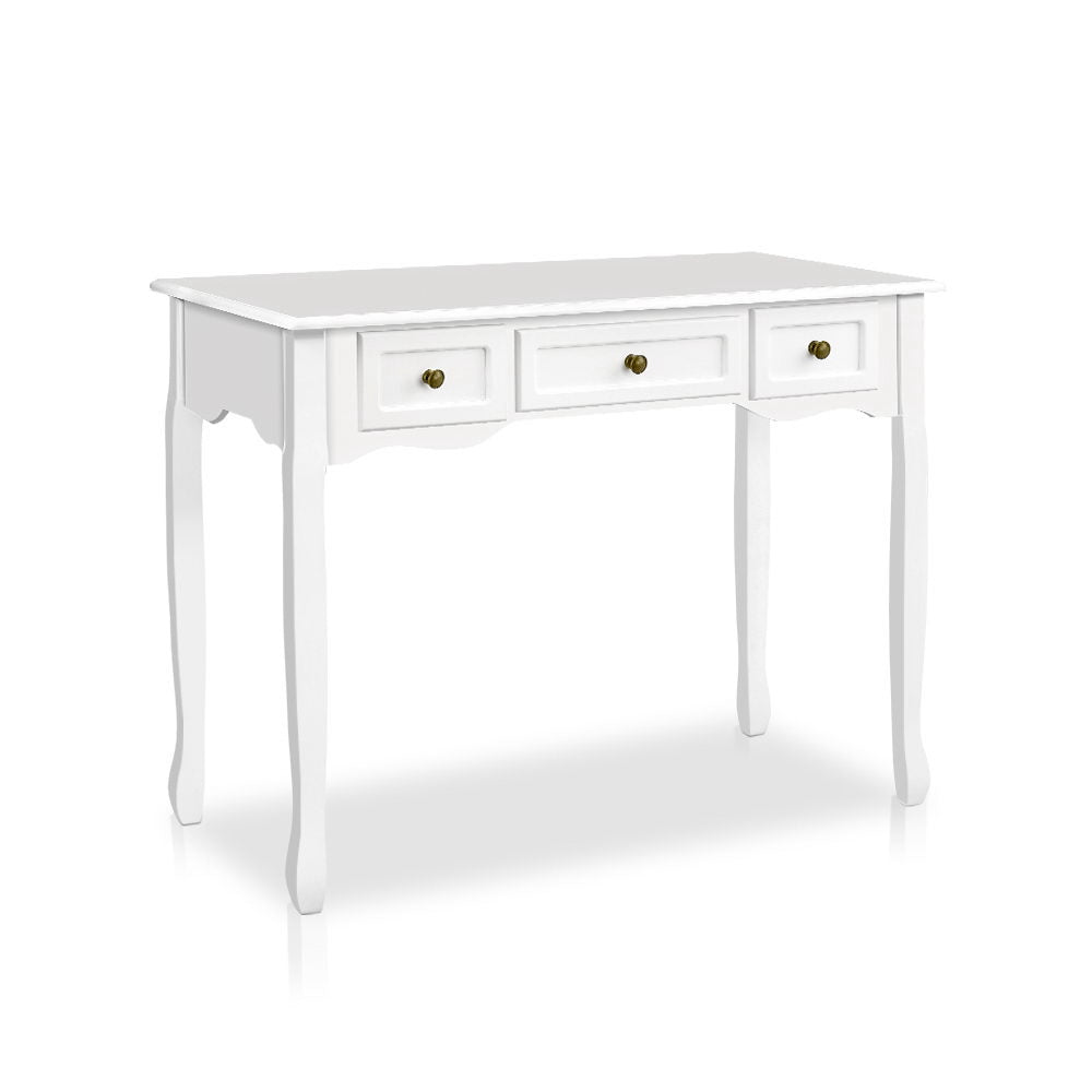 Hamptons Console Table 3 Drawers White Vintage Style