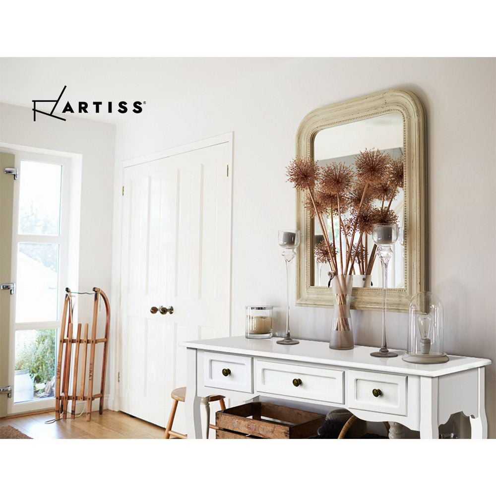 Hamptons Console Table 3 Drawers White Vintage Style