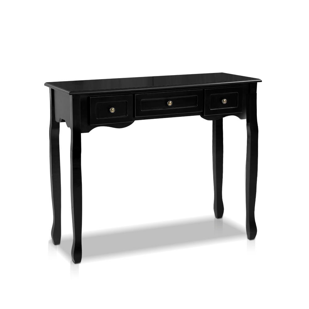 Hamptons Black Console Table 3 Drawers Vintage Style