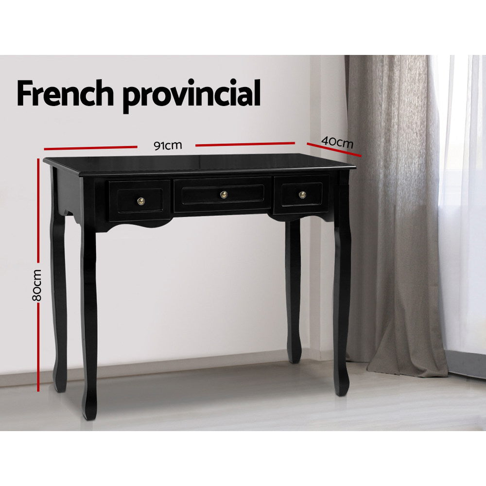 Hamptons Black Console Table 3 Drawers Vintage Style