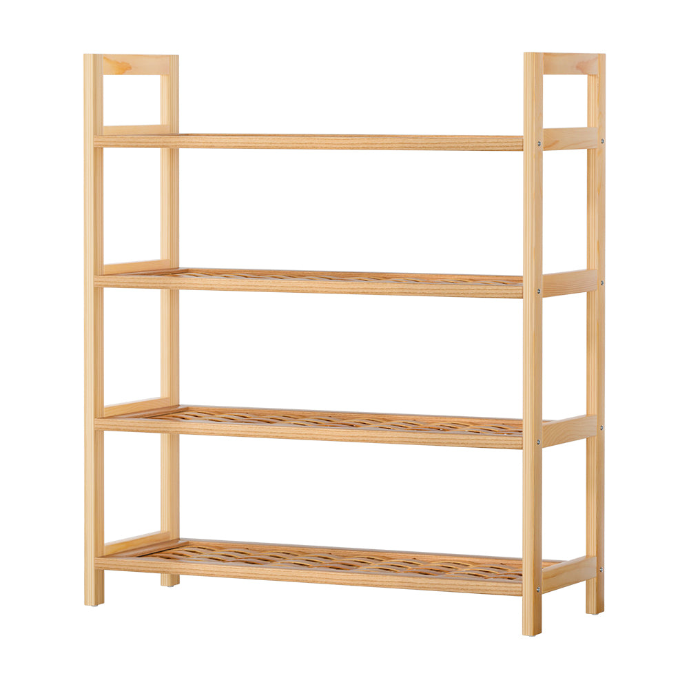 Kia 4-Tier Shoe Rack 12 Pairs Weaved Shelves Pine