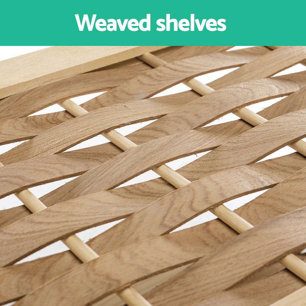 Kia 4-Tier Shoe Rack 12 Pairs Weaved Shelves Pine