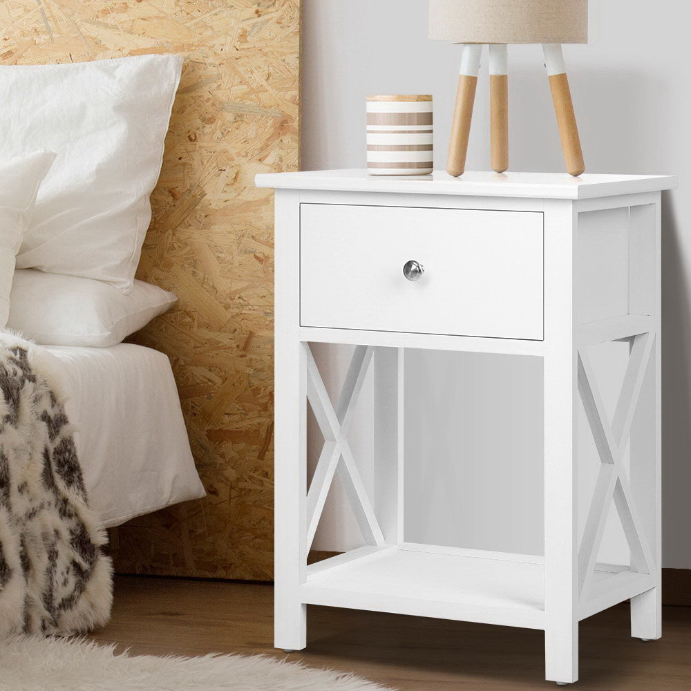 EMMA Bedside Table 1 Drawer Shelf White
