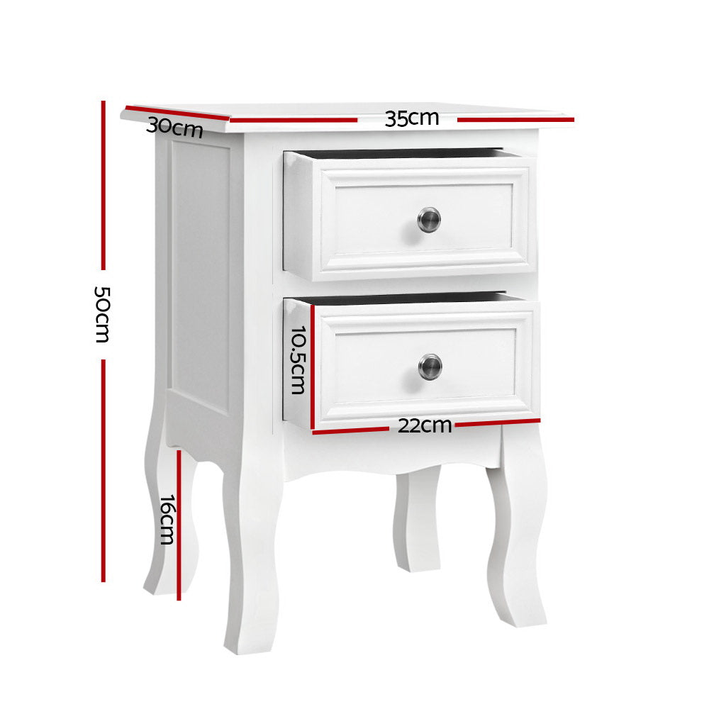 BISSET White Bedside Table 2 Drawers French Style