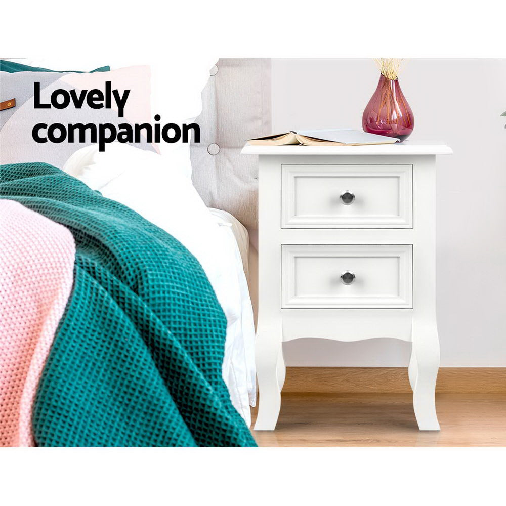 BISSET White Bedside Table 2 Drawers French Style