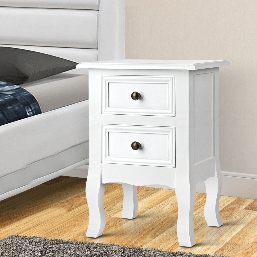 BISSET White Bedside Table 2 Drawers French Style
