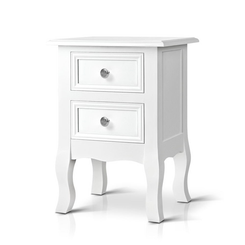 BISSET White Bedside Table 2 Drawers French Style