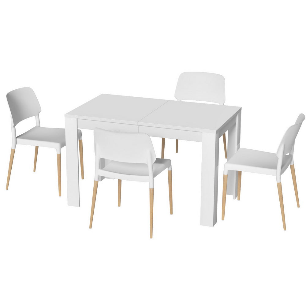 Natu Dining Table and 4 Chairs Set White Wood