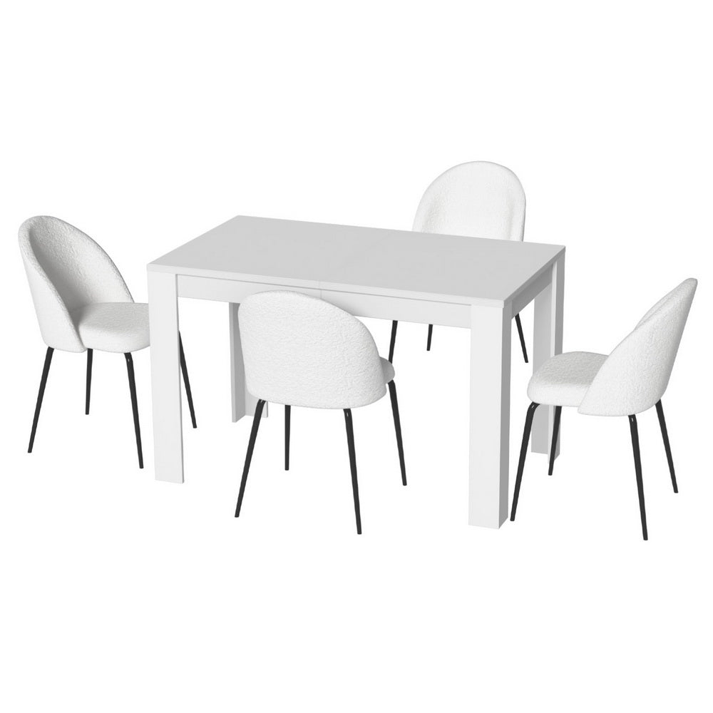 Natu Dining Table and 4 Chairs Set White Sherpa