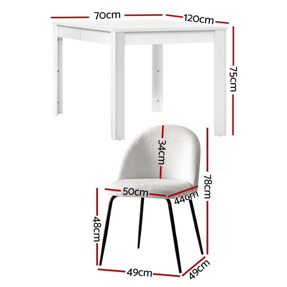 Sherpa Dining Table Set 4 Chairs White