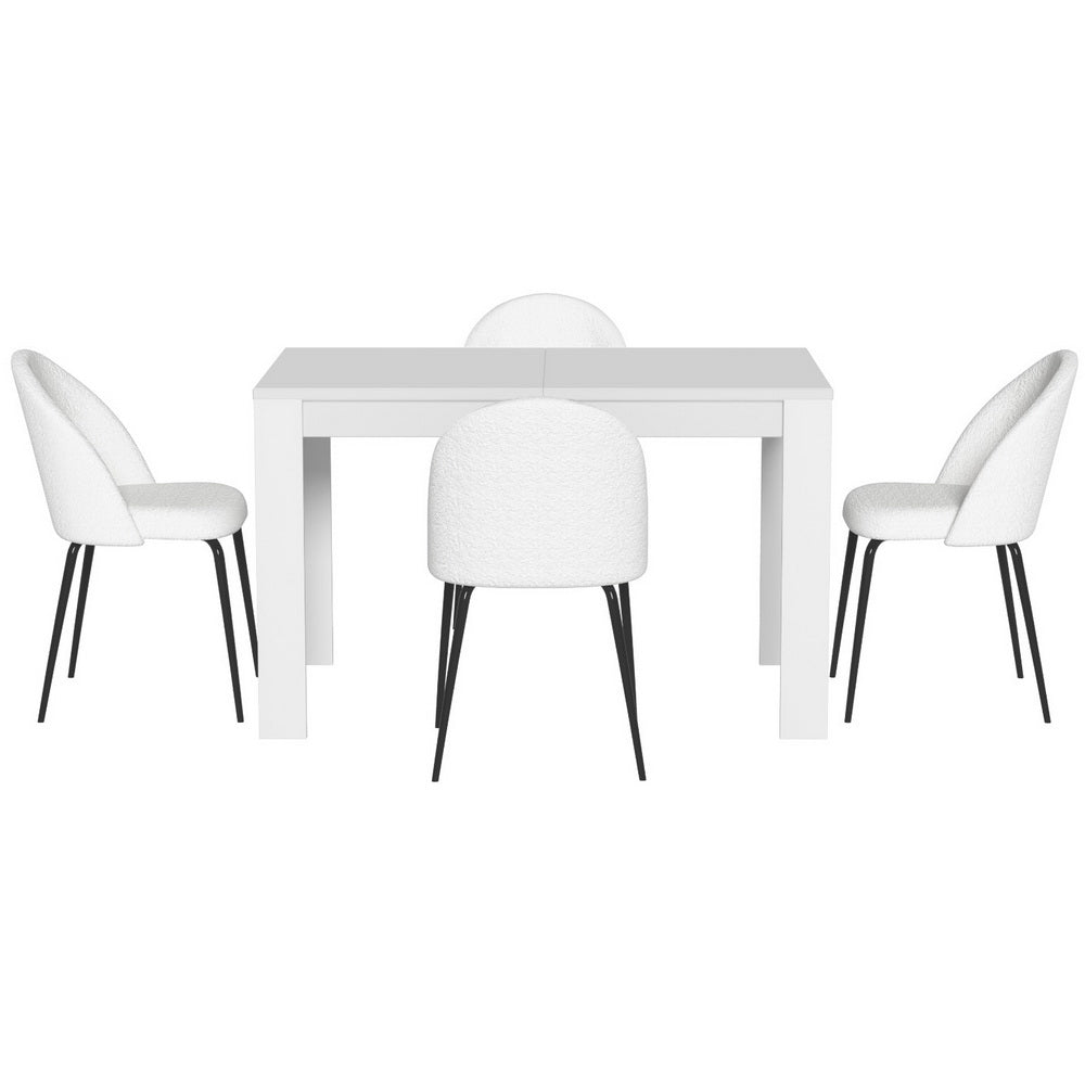 Sherpa Dining Table Set 4 Chairs White
