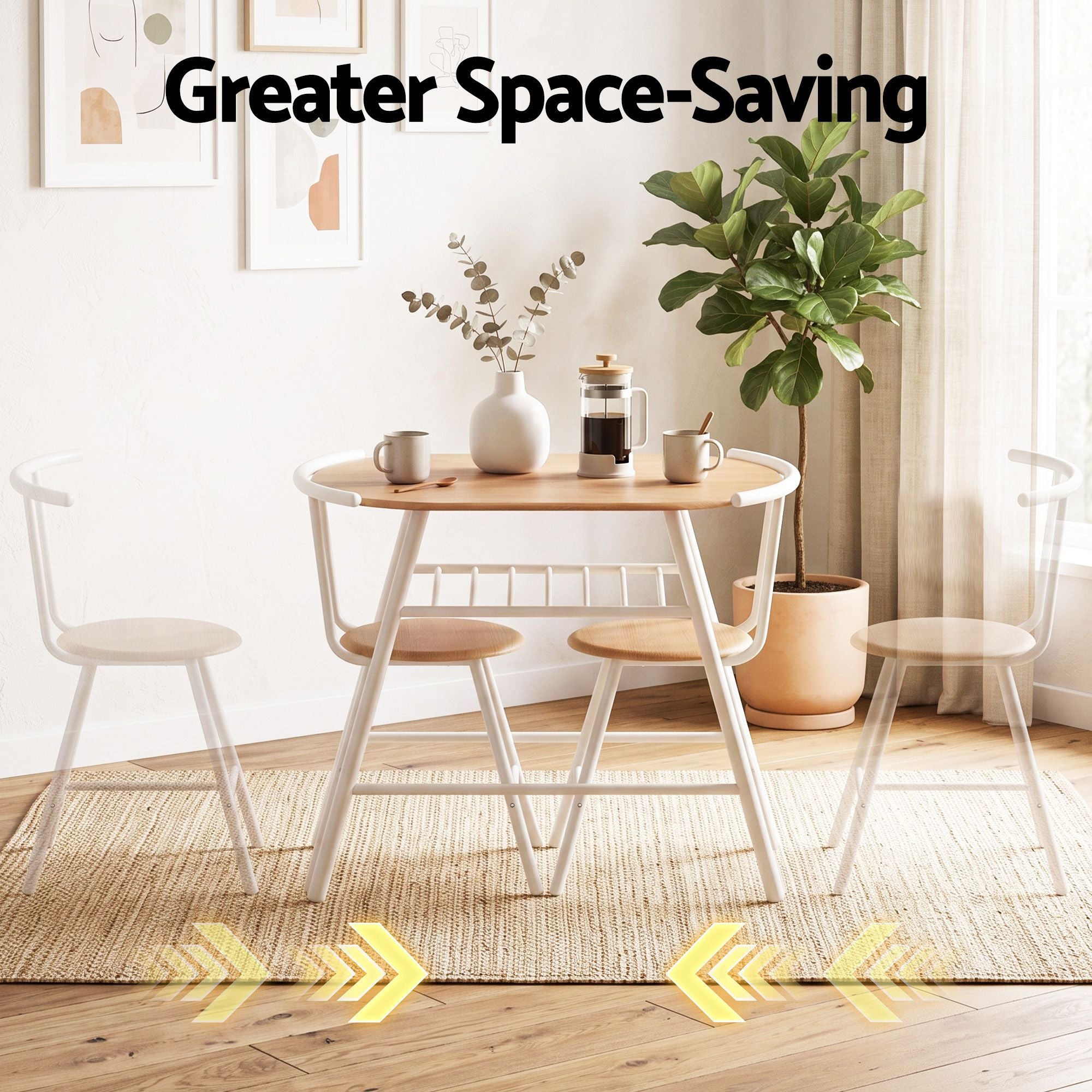 Artiss Oval Dining Table Set 3PC Space-Saving Bistro Kitchen Storage Wine Rack Natural White