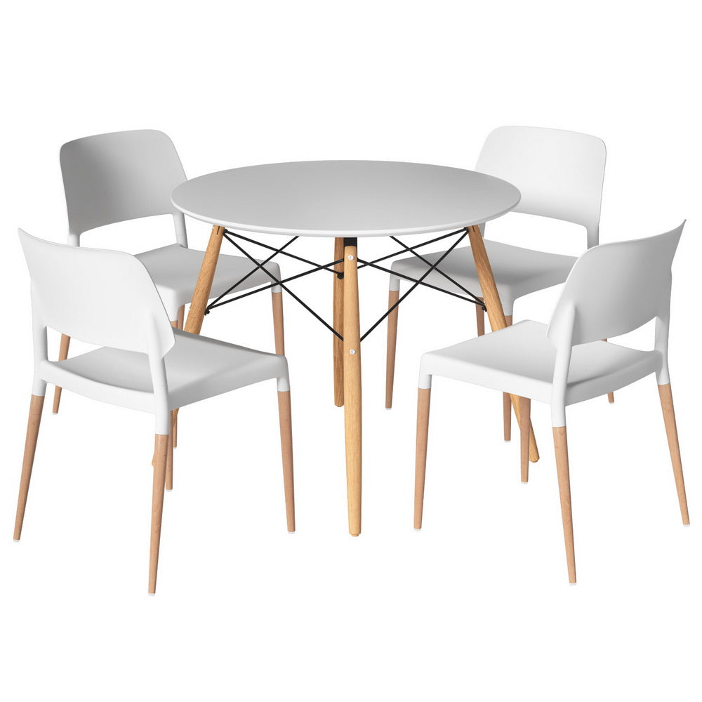 Round White Dining Table Set with 4 Chairs