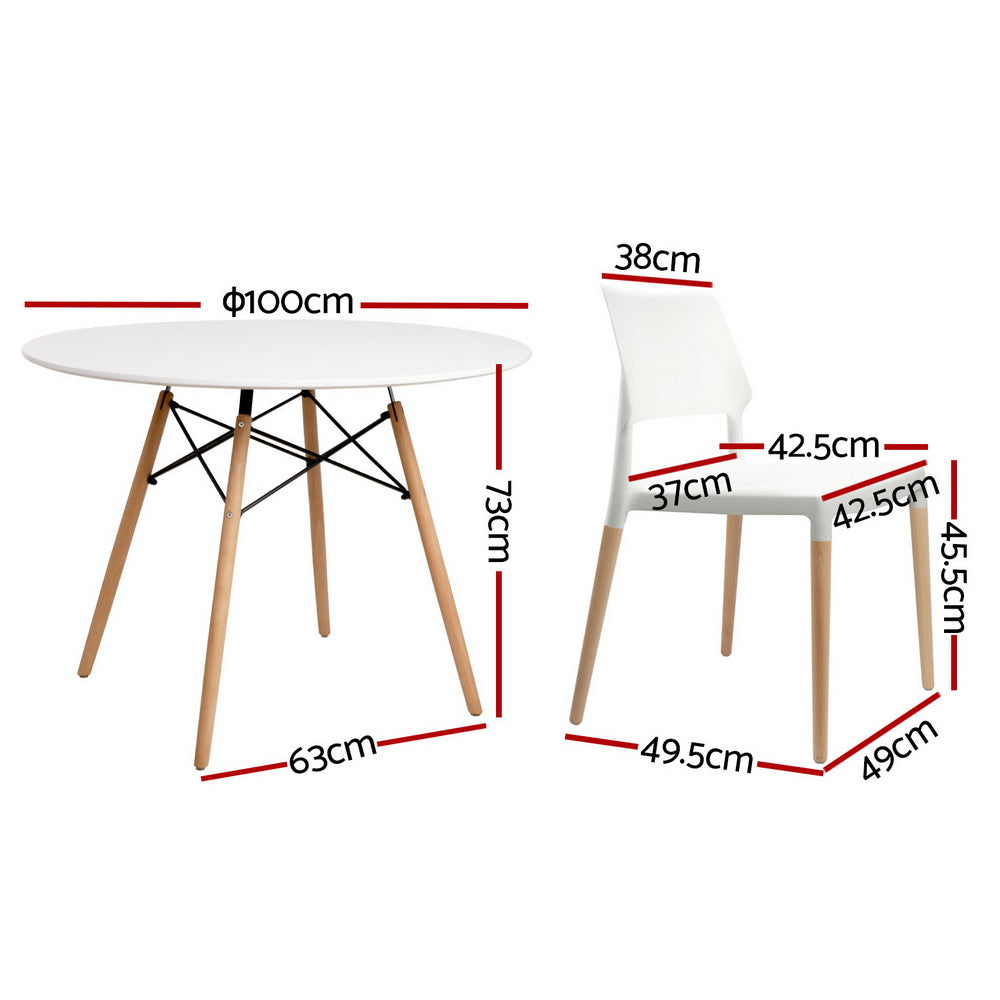 Round White Dining Table Set with 4 Chairs