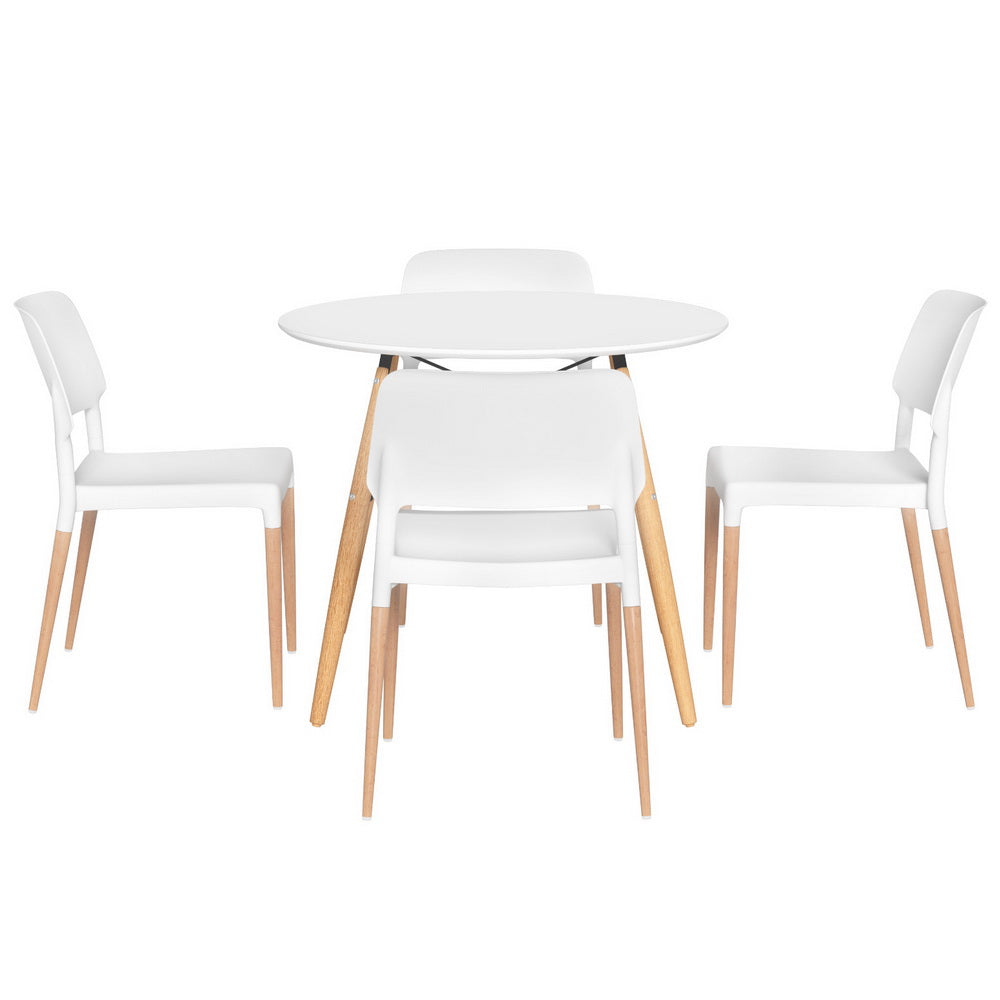 Round White Dining Table Set with 4 Chairs