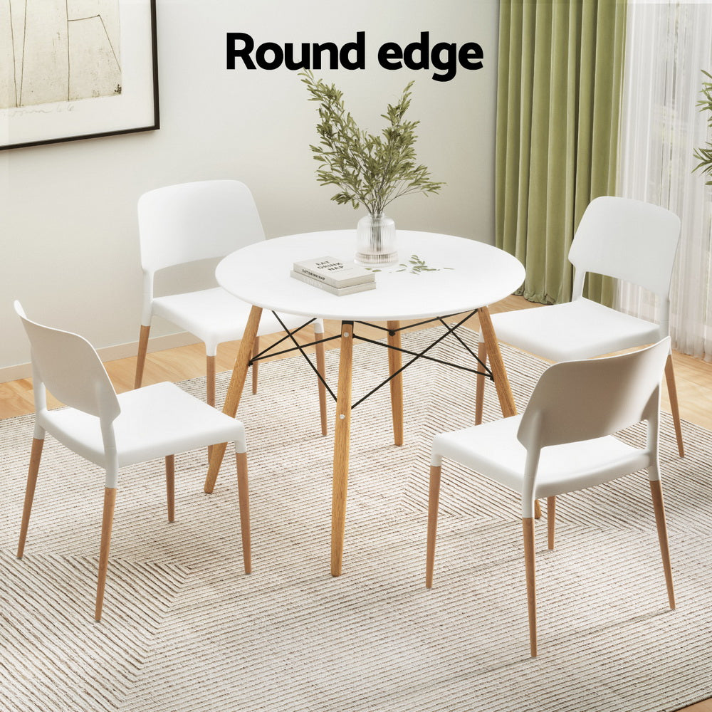 Round White Dining Table Set with 4 Chairs