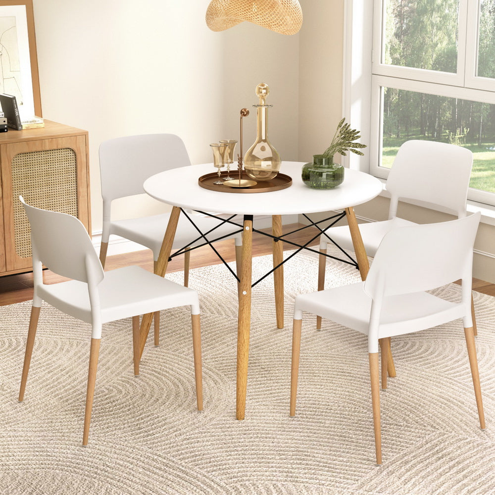 Round White Dining Table Set with 4 Chairs