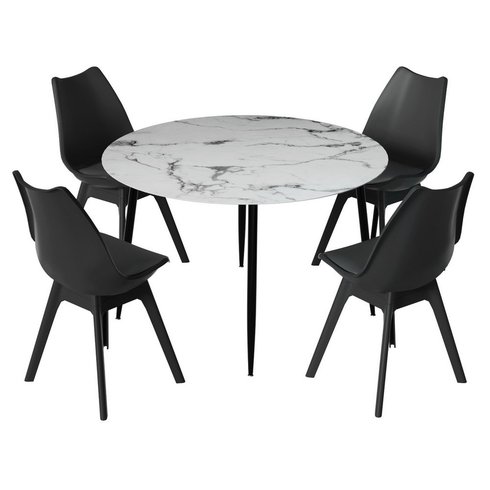 Artiss Marble Dining Table Set 110cm Round Black with 4 Replica Eiffel Chairs