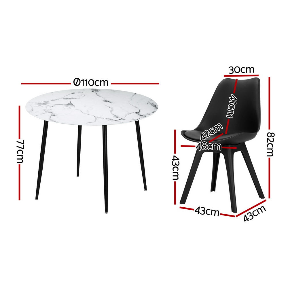 Artiss Marble Dining Table Set 110cm Round Black with 4 Replica Eiffel Chairs