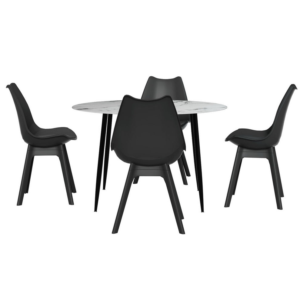 Artiss Marble Dining Table Set 110cm Round Black with 4 Replica Eiffel Chairs