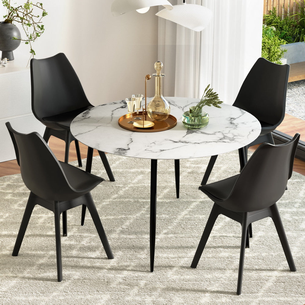 Artiss Marble Dining Table Set 110cm Round Black with 4 Replica Eiffel Chairs