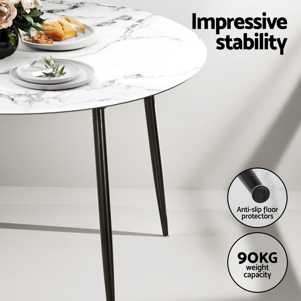 Marble Grey Dining Table Set with 4 Velvet Chairs