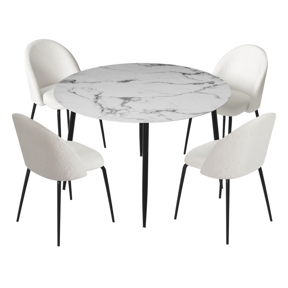 Artiss Marble Dining Table Set 5-Piece White Sherpa Chairs