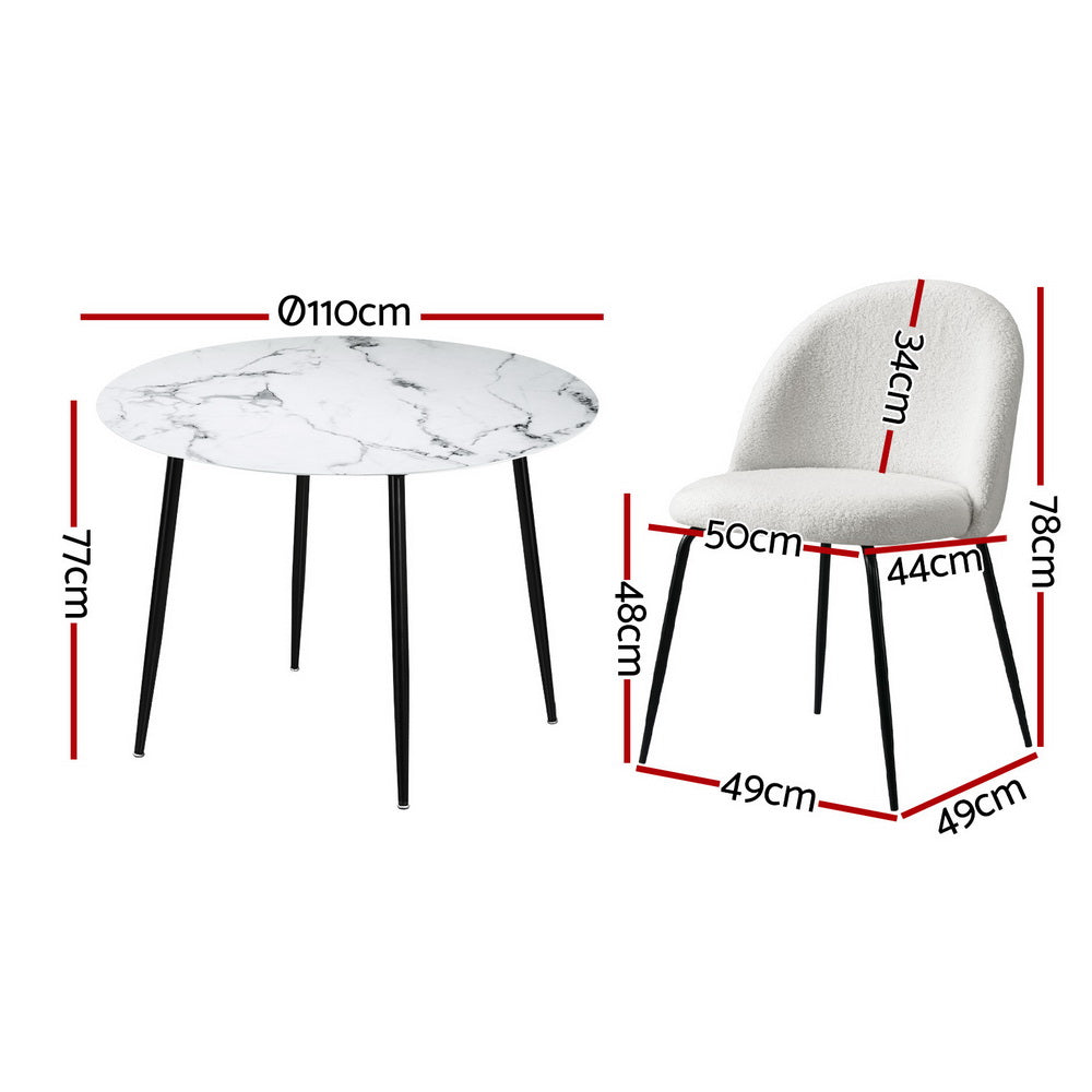 Artiss Marble Dining Table Set 5-Piece White Sherpa Chairs