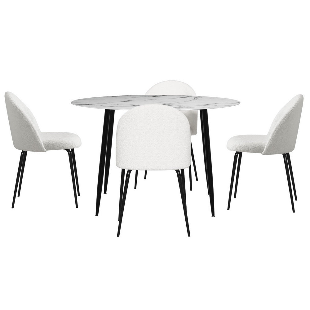 Artiss Marble Dining Table Set 5-Piece White Sherpa Chairs