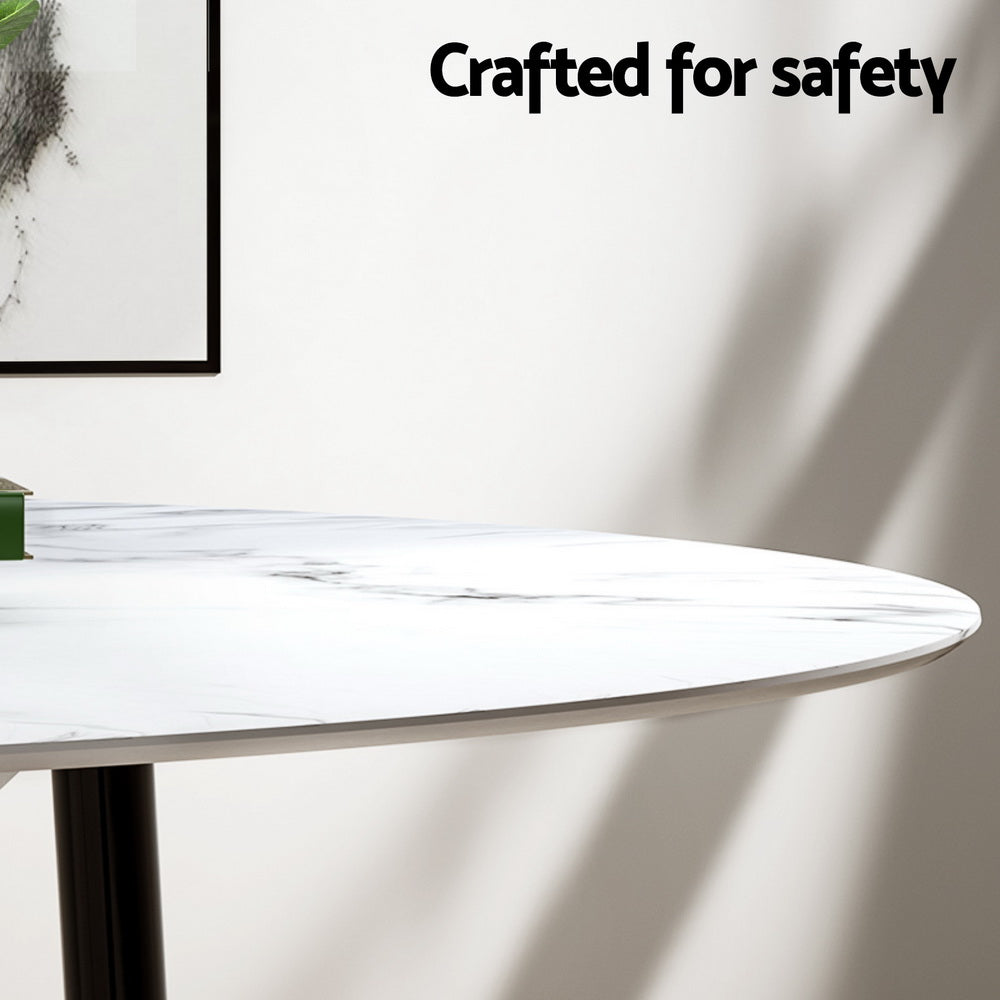 Artiss Marble Dining Table Set 5-Piece White Sherpa Chairs
