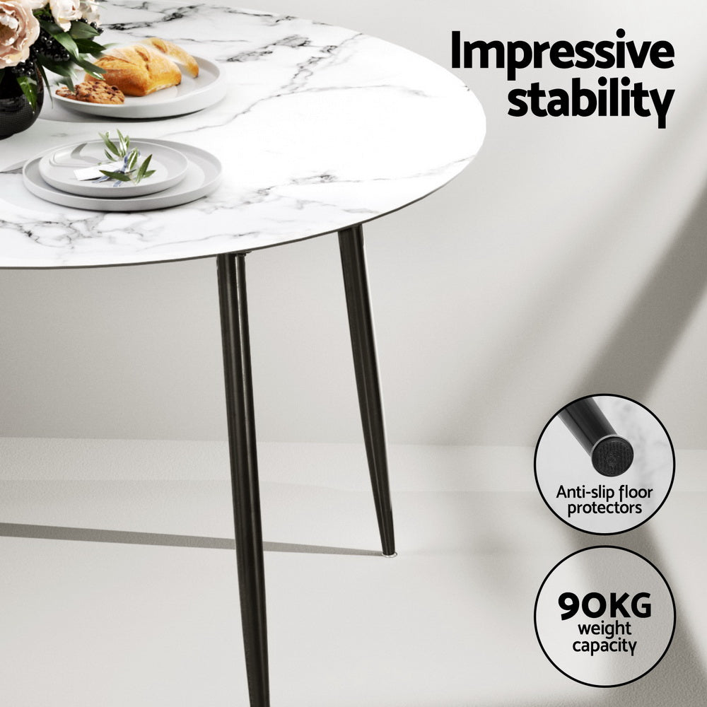 Artiss Marble Dining Table Set 5-Piece White Sherpa Chairs