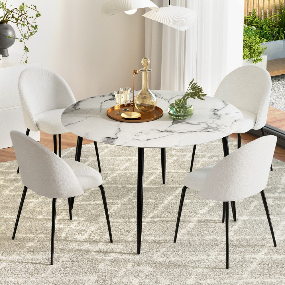 Artiss Marble Dining Table Set 5-Piece White Sherpa Chairs