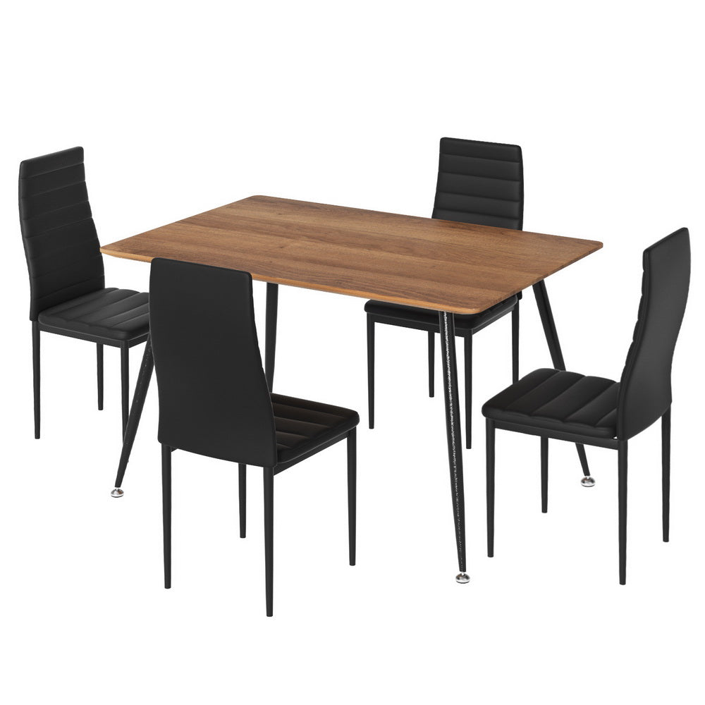 Caleb Rectangle Dining Table Set 4 Chairs Pine Black Industrial Style
