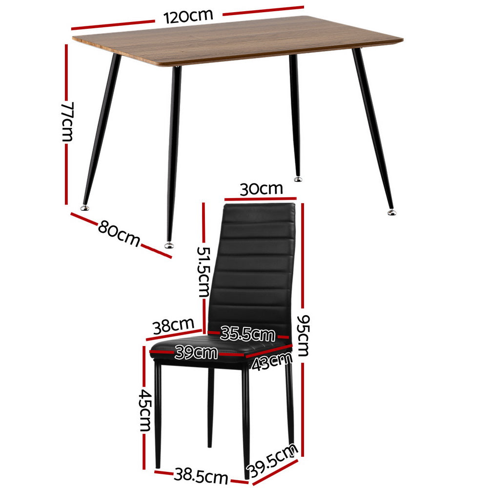 Caleb Rectangle Dining Table Set 4 Chairs Pine Black Industrial Style