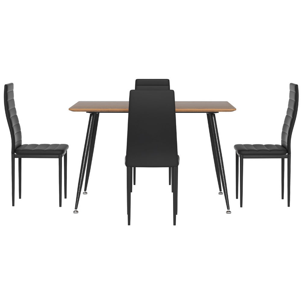 Caleb Rectangle Dining Table Set 4 Chairs Pine Black Industrial Style