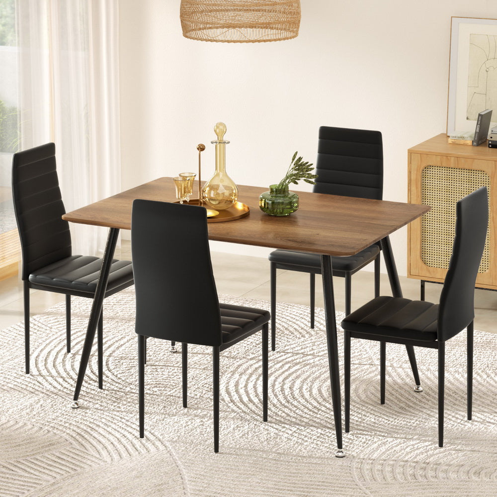 Caleb Rectangle Dining Table Set 4 Chairs Pine Black Industrial Style