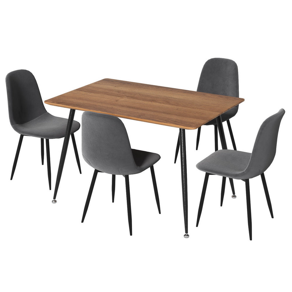 Caleb Dining Table and 4 Chairs Set Grey Metal