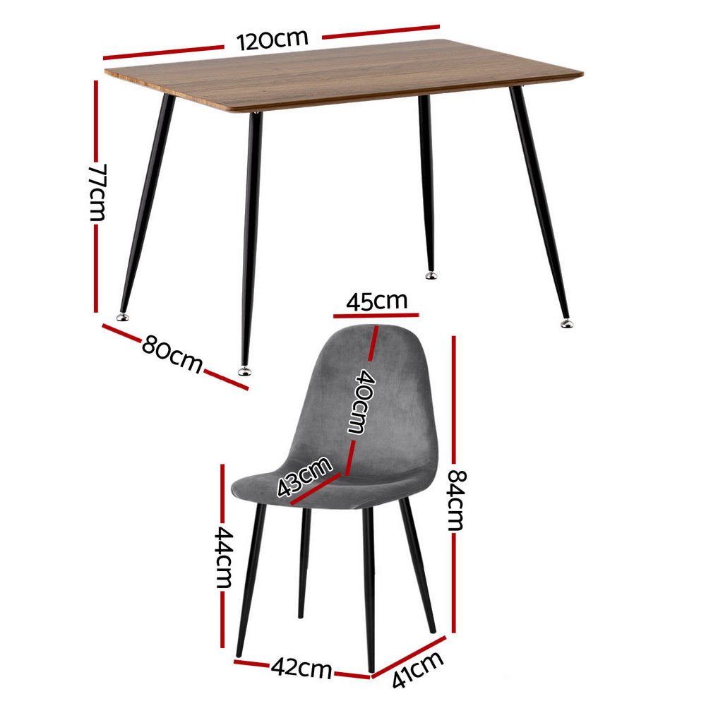 Caleb Dining Table Set 4 Chairs Grey Metal Industrial Style