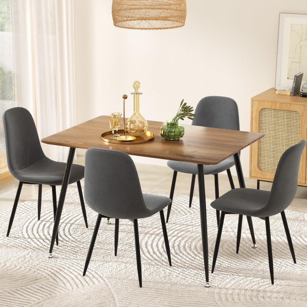 Caleb Dining Table Set 4 Chairs Grey Metal Industrial Style
