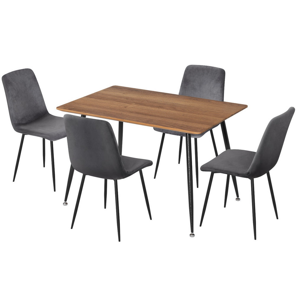 Caleb Dining Table and 4 Chairs Set Grey Velvet