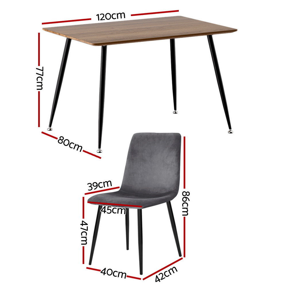 Caleb Dining Table Set 4 Chairs Grey Velvet