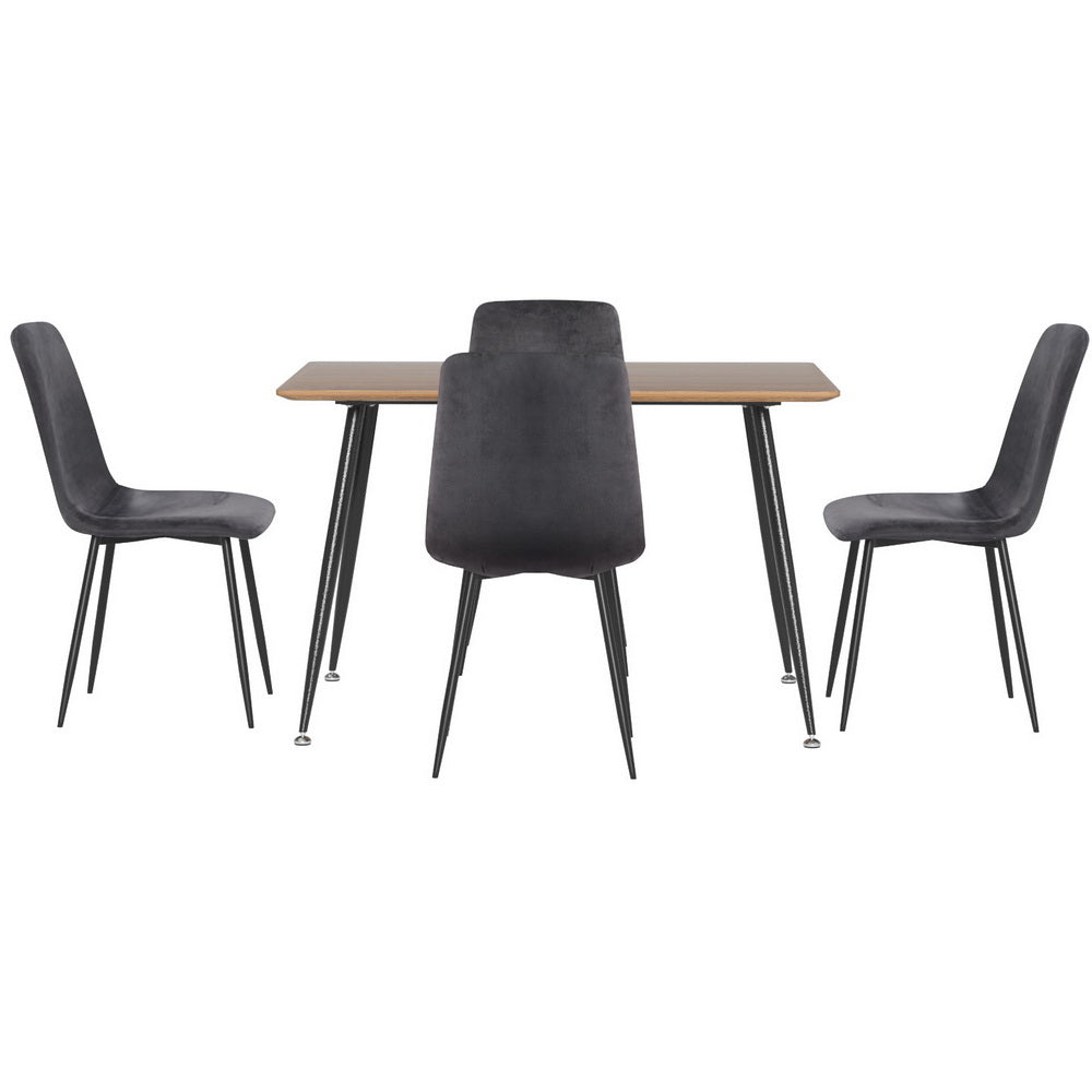 Caleb Dining Table Set 4 Chairs Grey Velvet