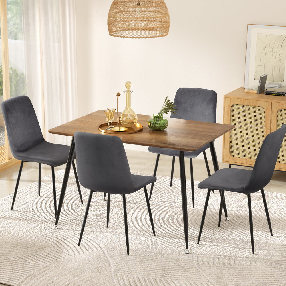 Caleb Dining Table Set 4 Chairs Grey Velvet