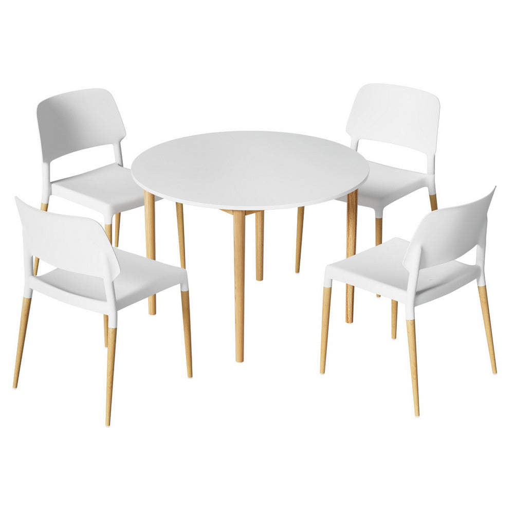 Demi Round Dining Table and 4 Chairs Set White Wood