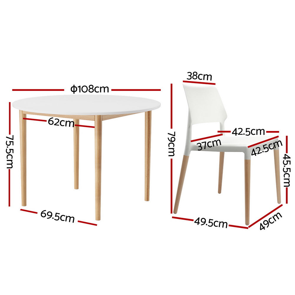 Demi Dining Table Set 4 Chairs White Wood