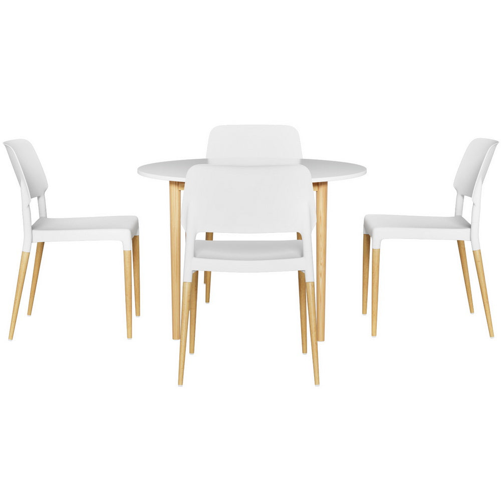 Demi Dining Table Set 4 Chairs White Wood