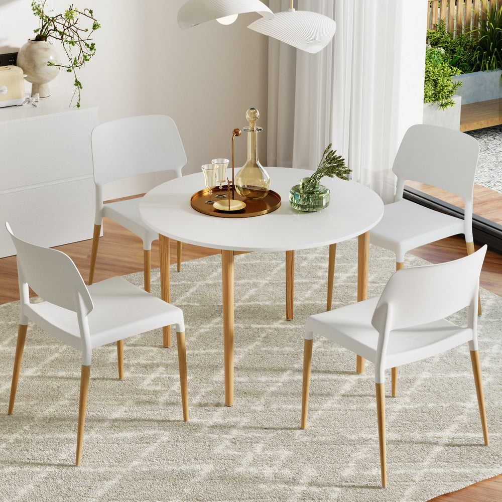 Demi Dining Table Set 4 Chairs White Wood