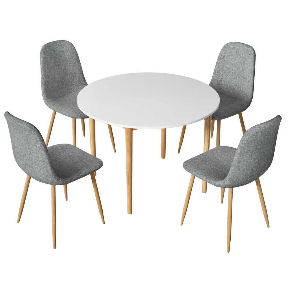 Demi Round Dining Table and 4 Chairs Set White Grey