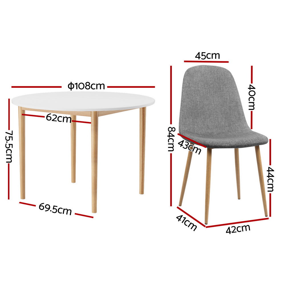 Demi Dining Table Set 4 Chairs White Grey